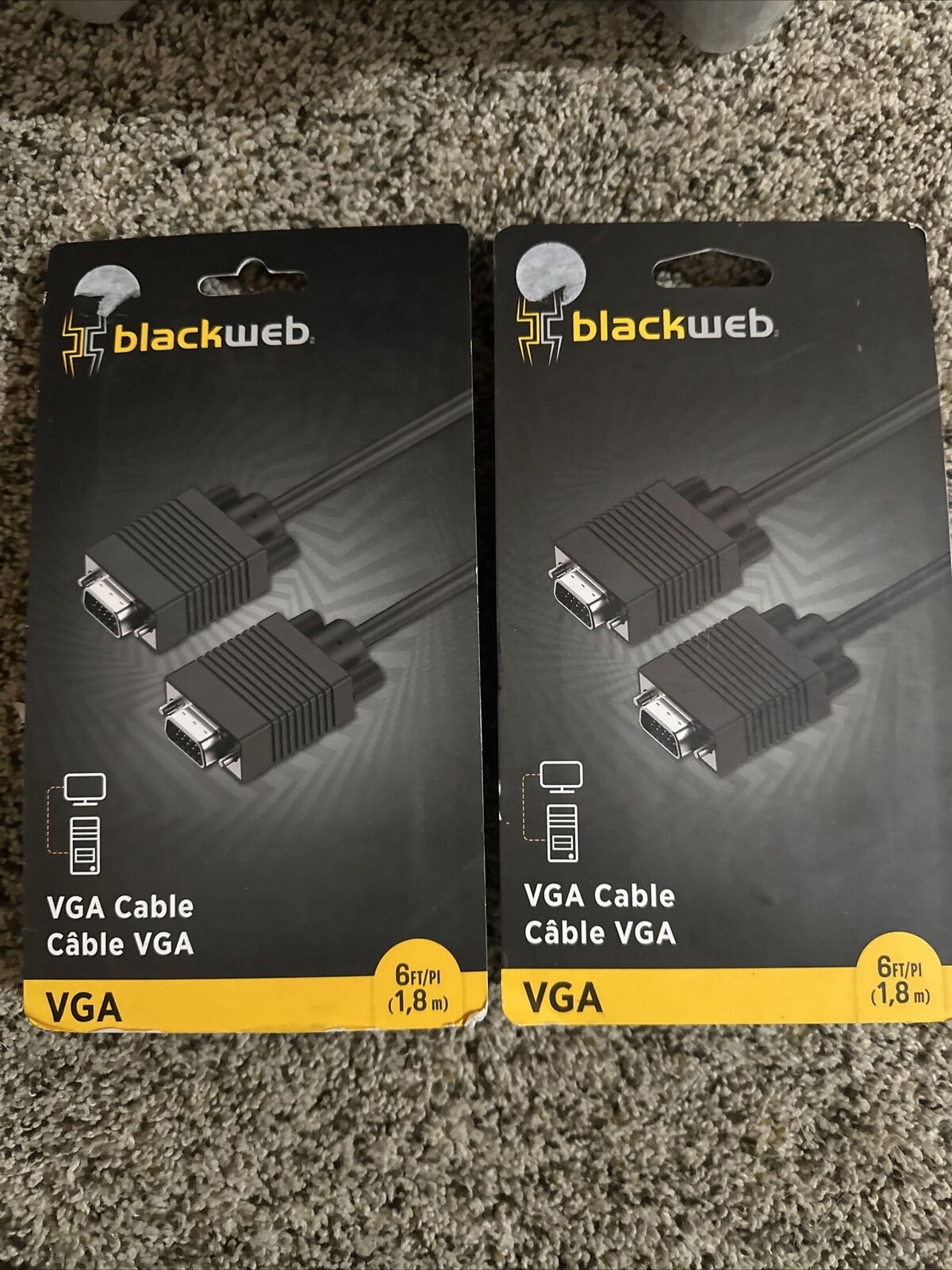 Lot Of SIX BlackWeb VGA Cable 6ft- New In Box