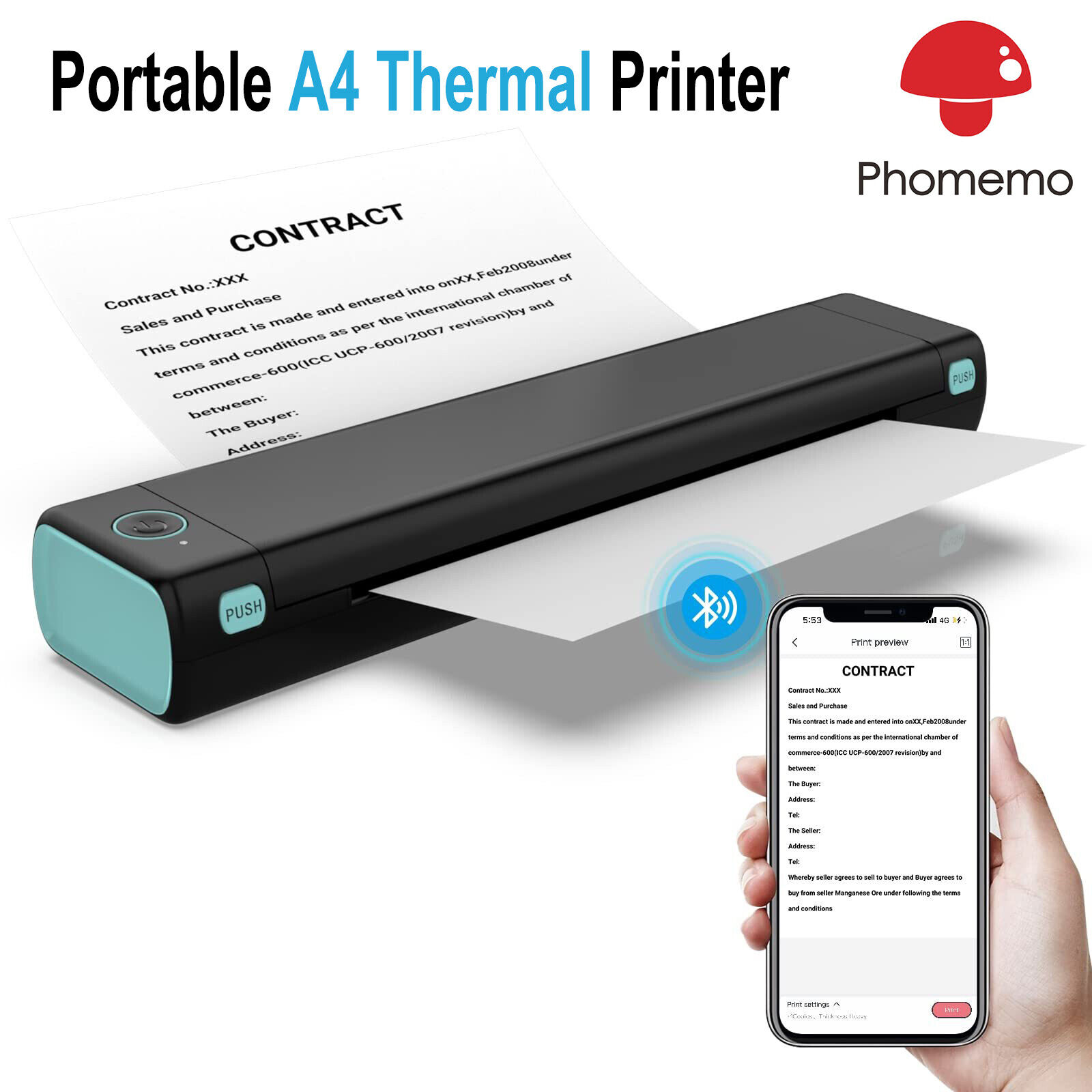 Portable Wireless Legit A4 Bluetooth Thermal Printer for Travel Phomemo M08F LOT