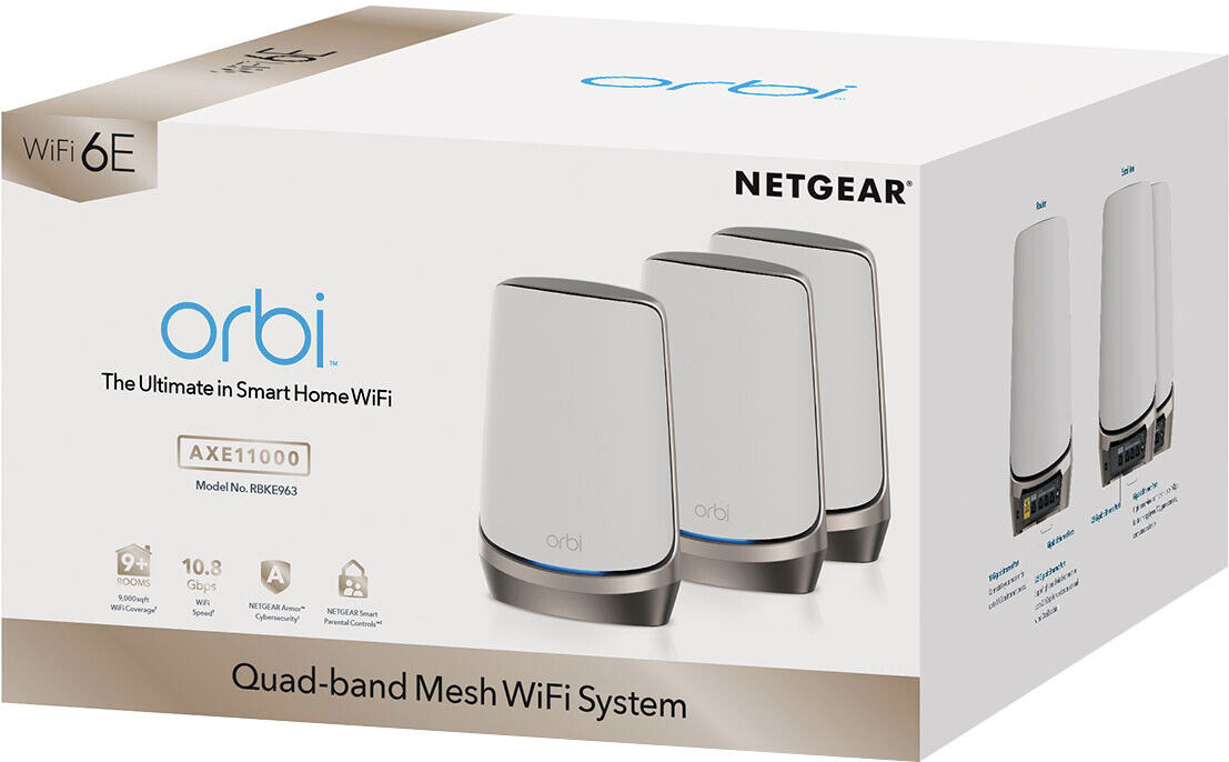 *NEW* Netgear ORBI RBKE963 Quad-Band Mesh WiFi 6E system 3 pack