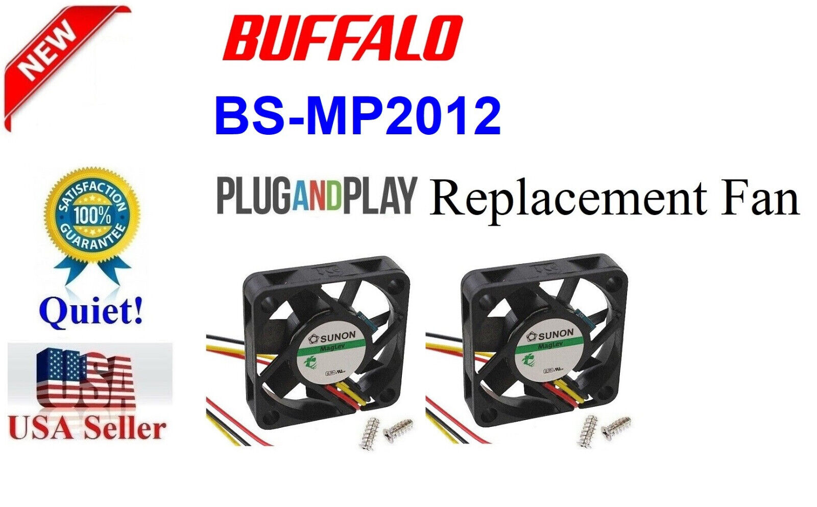 2x *Quiet* Plug-and-Play Replacement Fans for BS-MP2012 Buffalo 12 Port Switch 