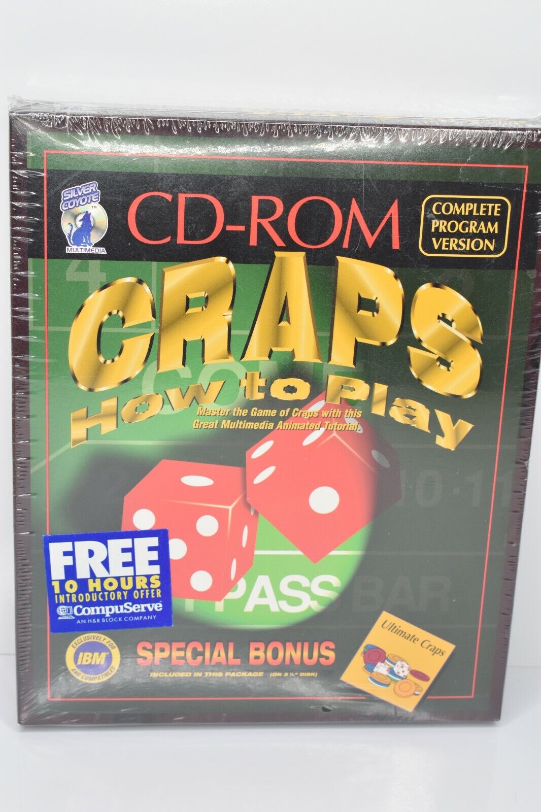 HOW TO PLAY CRAPS CD ROM IBM 1994 Silver Coyote Made in USA Wiz Technology Box