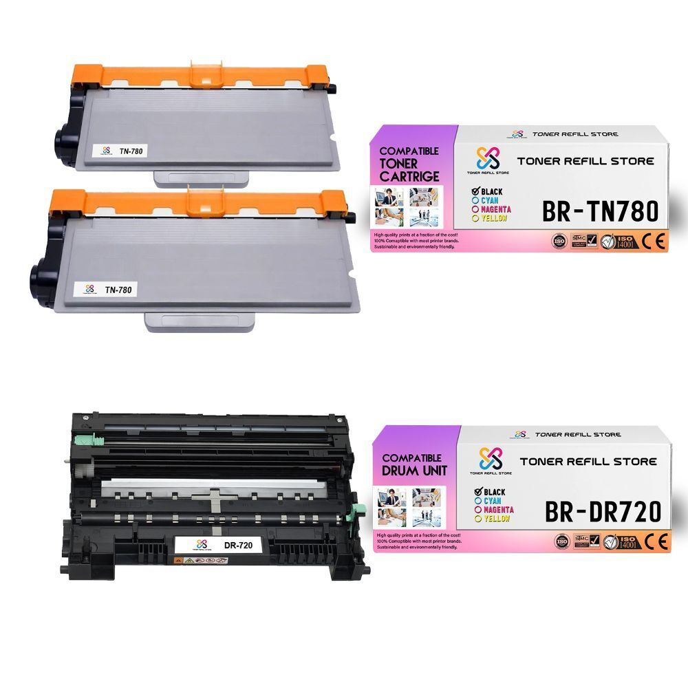 2Pk TRS TN780 DR720 HY Compatible for Brother HL6180DW Toner and Drum Unit