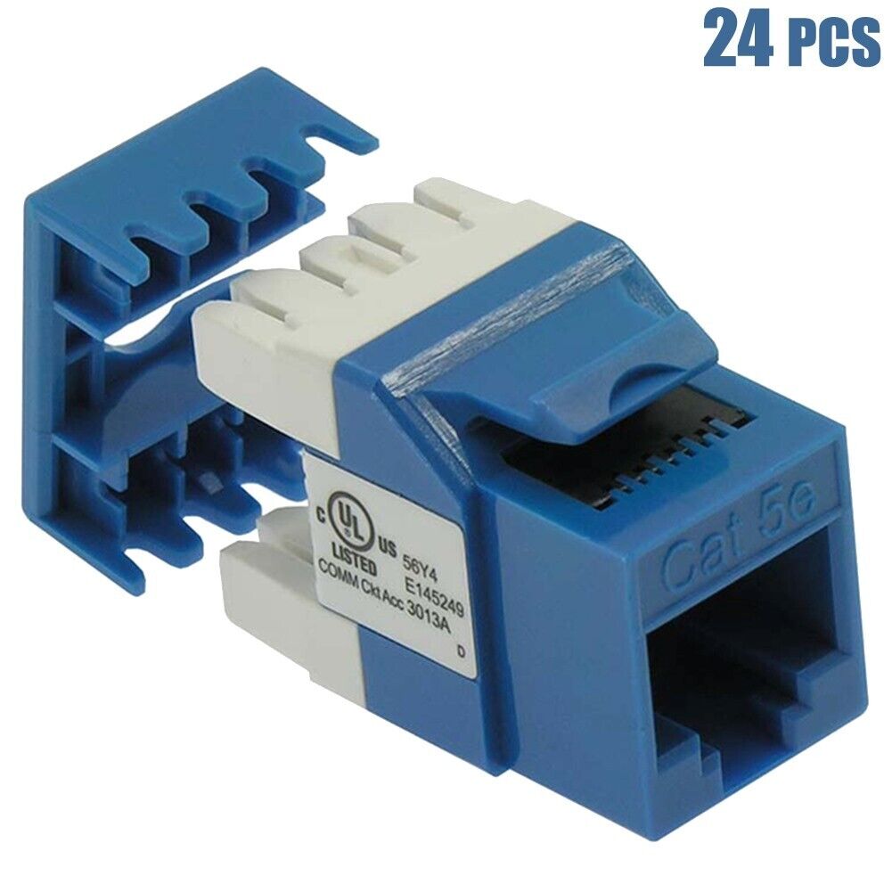 24x Cat5e RJ45 Network LAN Ethernet Keystone Jack 180 Degree 110 Punch Down Blue
