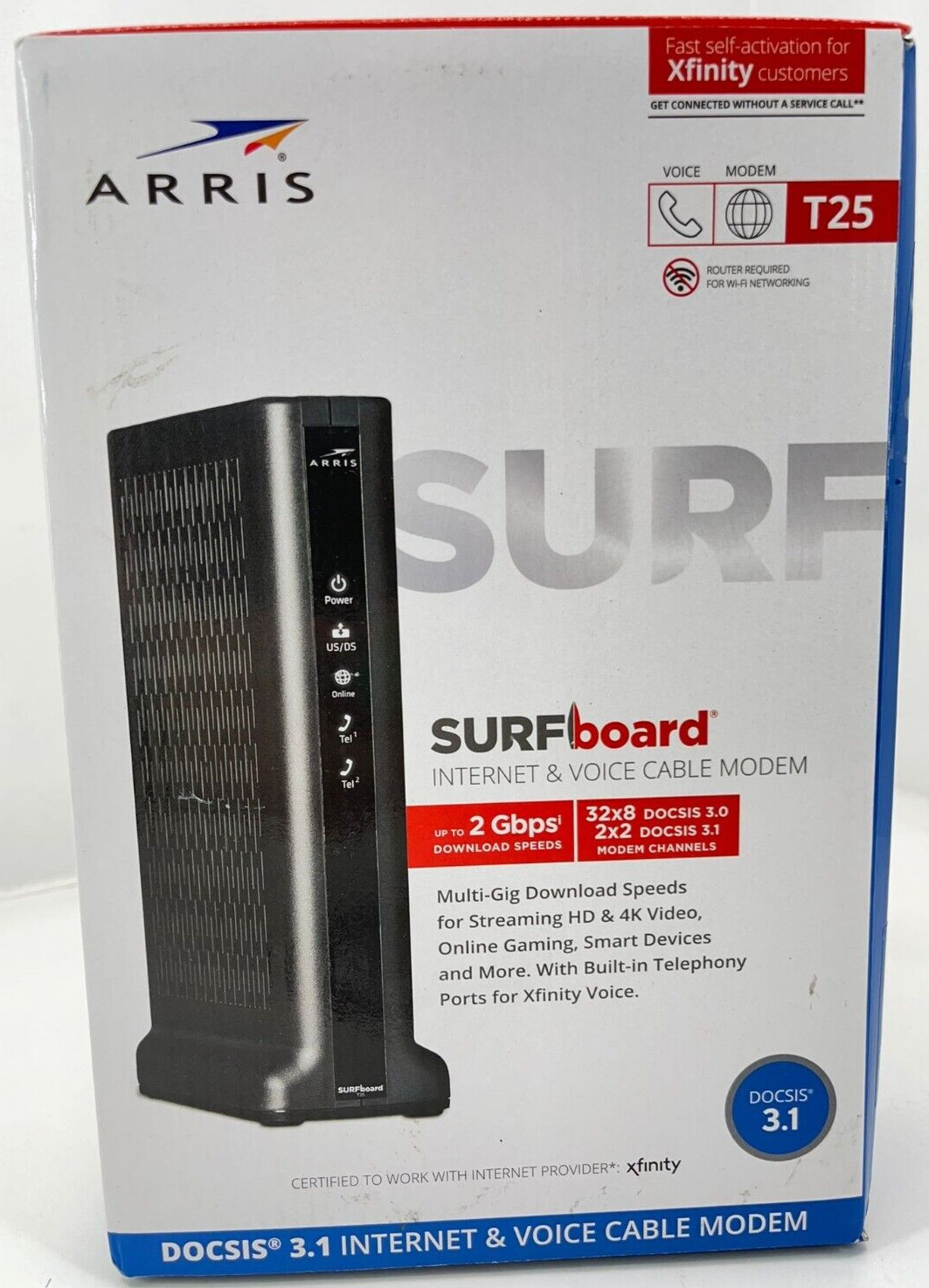 ARRIS SURFboard DOCSIS 3.1 Internet & Voice Modem for Xfinity, Model T25