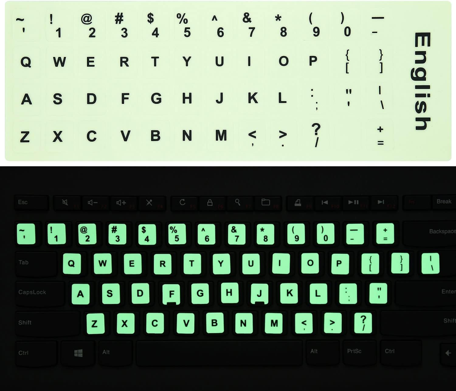 2PCS Pack Universal English Keyboard Stickers Glow in the Dark