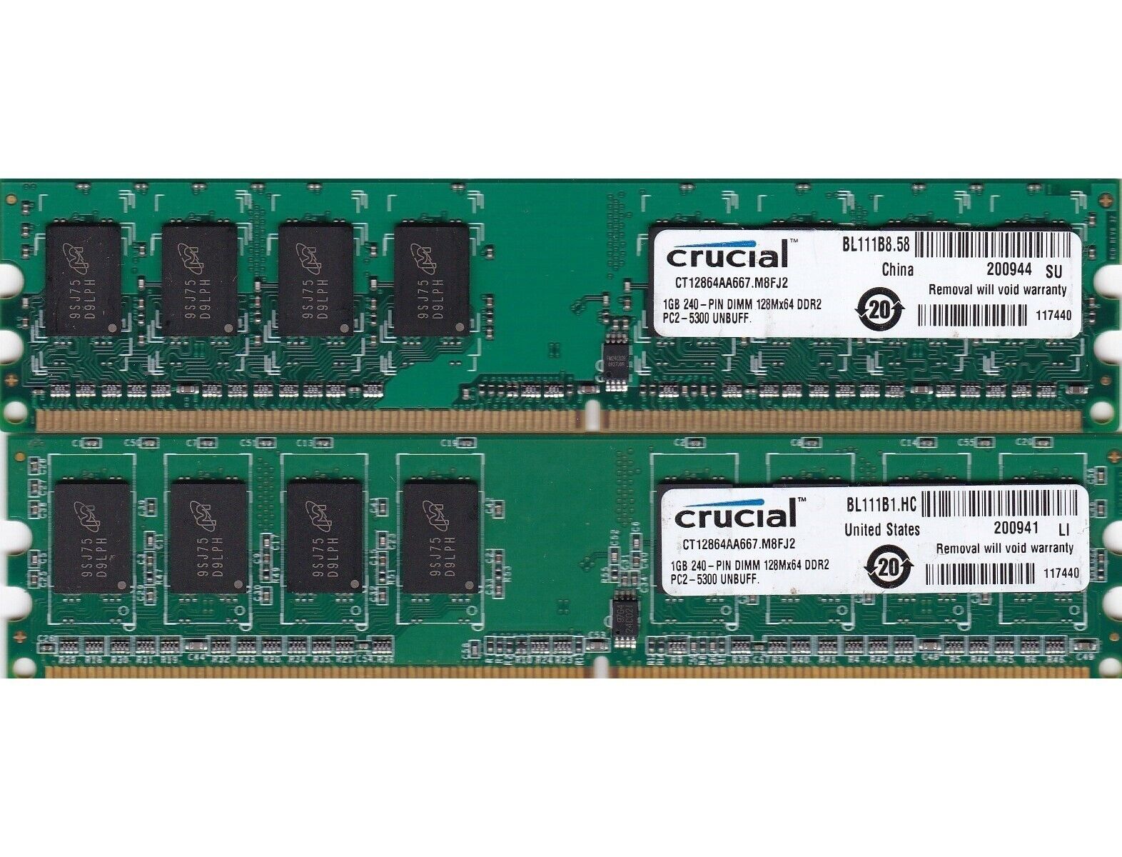 2GB 2x1GB PC2 5300 DDR2 CRUCIAL MICRON MEMORY KIT CT12864AA667.M8FJ2 GX280 GX620