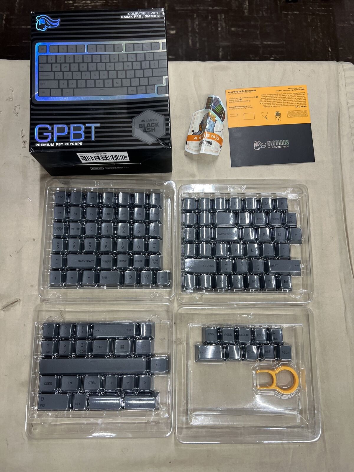 Glorious GPBT ANSI Mechanical Keyboard Keycaps (Black Ash) Premium PBT Keycaps