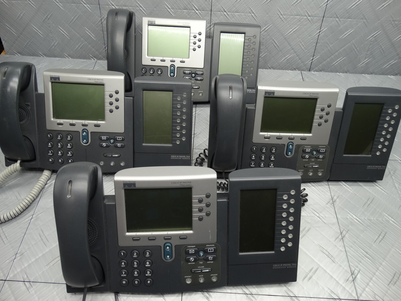 Cisco IP Phone 7900 Series CISCO CP-7940G W/Handset + 7914 Module (Lot of 4)