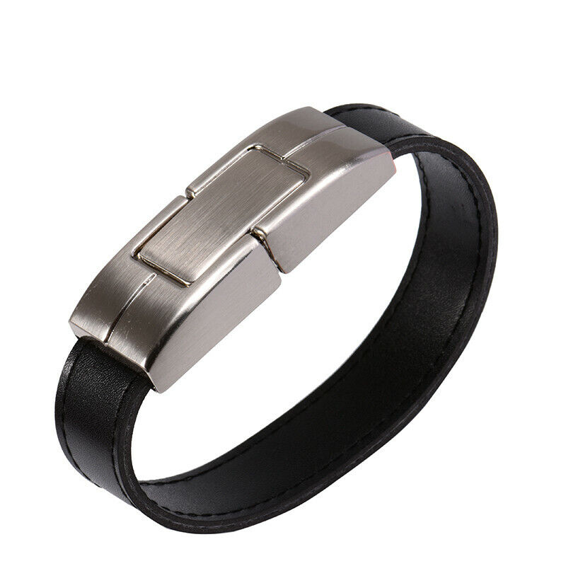 USB 2.0 Flash Drive Wrist Band 64Gb Leather Metal Keyring Shock Proof Bracelet