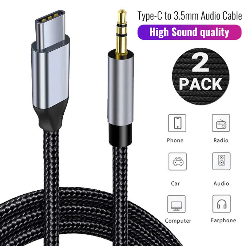 2PCS For Samsung A05S A35 A55 USB 3.1 Type C To 3.5mm AUX Audio Car Adapter Cord