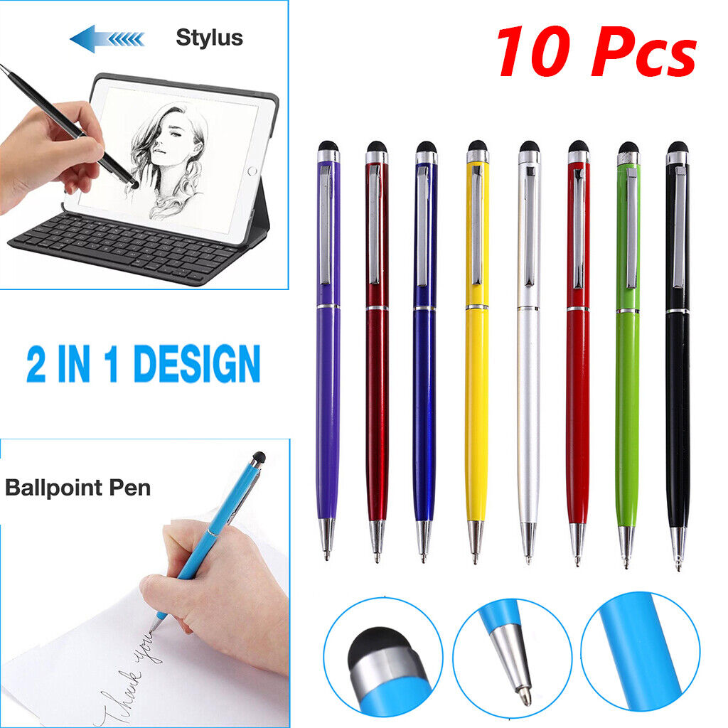 10X 2-in-1 Touch Screen Stylus + Ballpoint Pen For iPad iPhone Tablet Smartphone