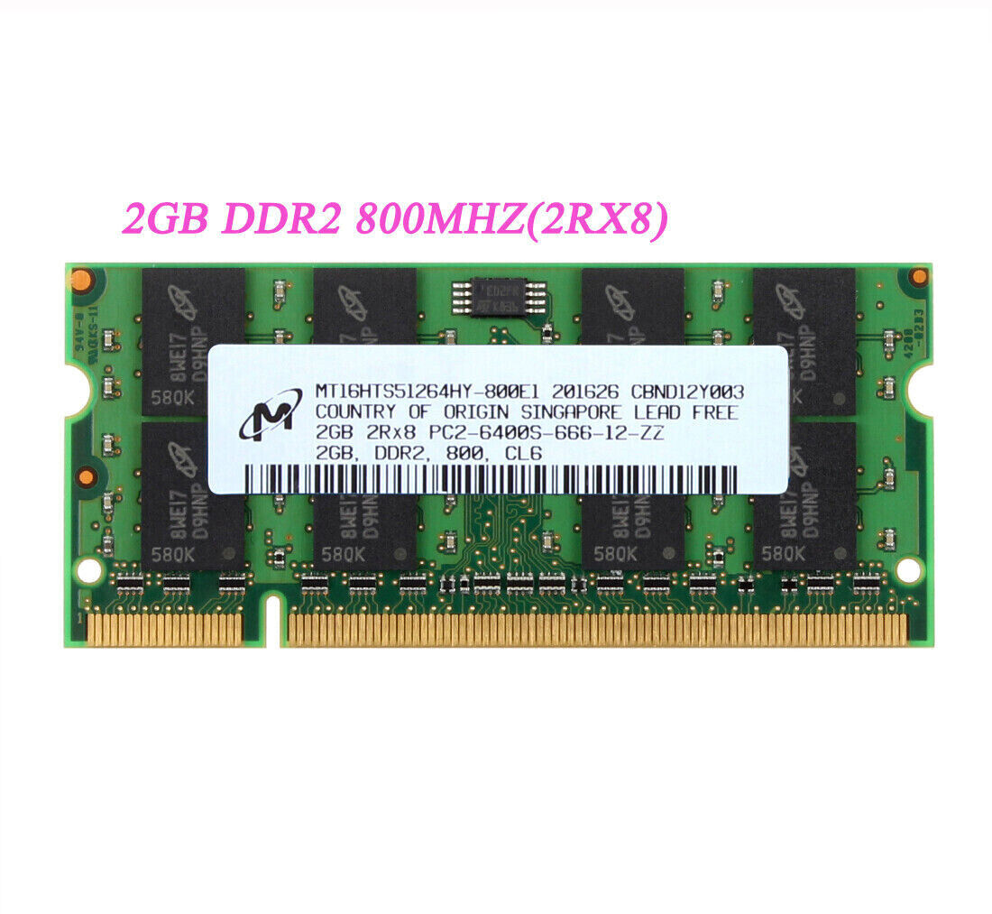 Micron 2GB 2Rx8 PC2-6400S-666-12-E3 800MHz CF7 200Pin 1.8V SODIMM Laptop Memory