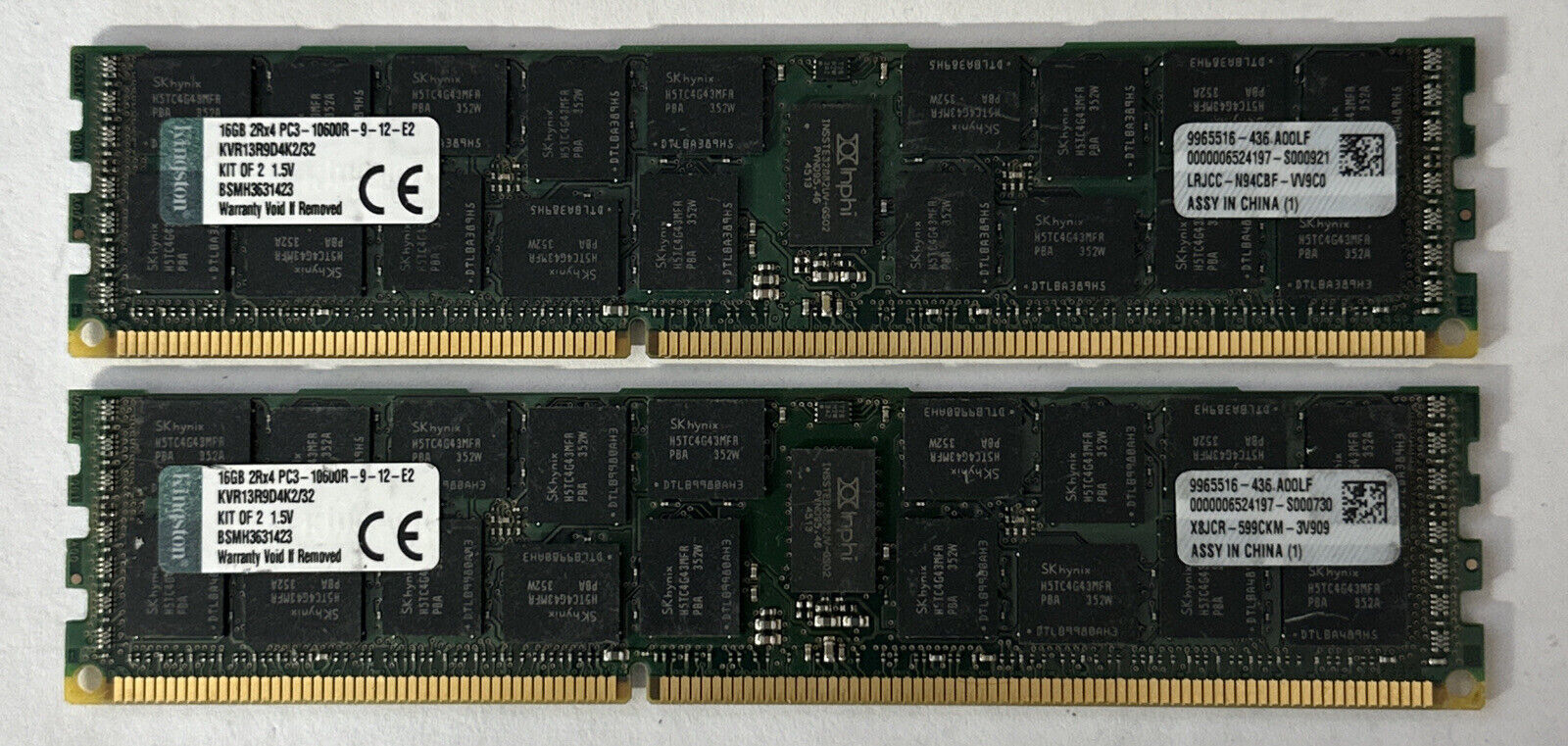32GB Kingston Kit of 2 16GB 2Rx4 PC3-10600R Server Ram KVR3R9D4K2/32