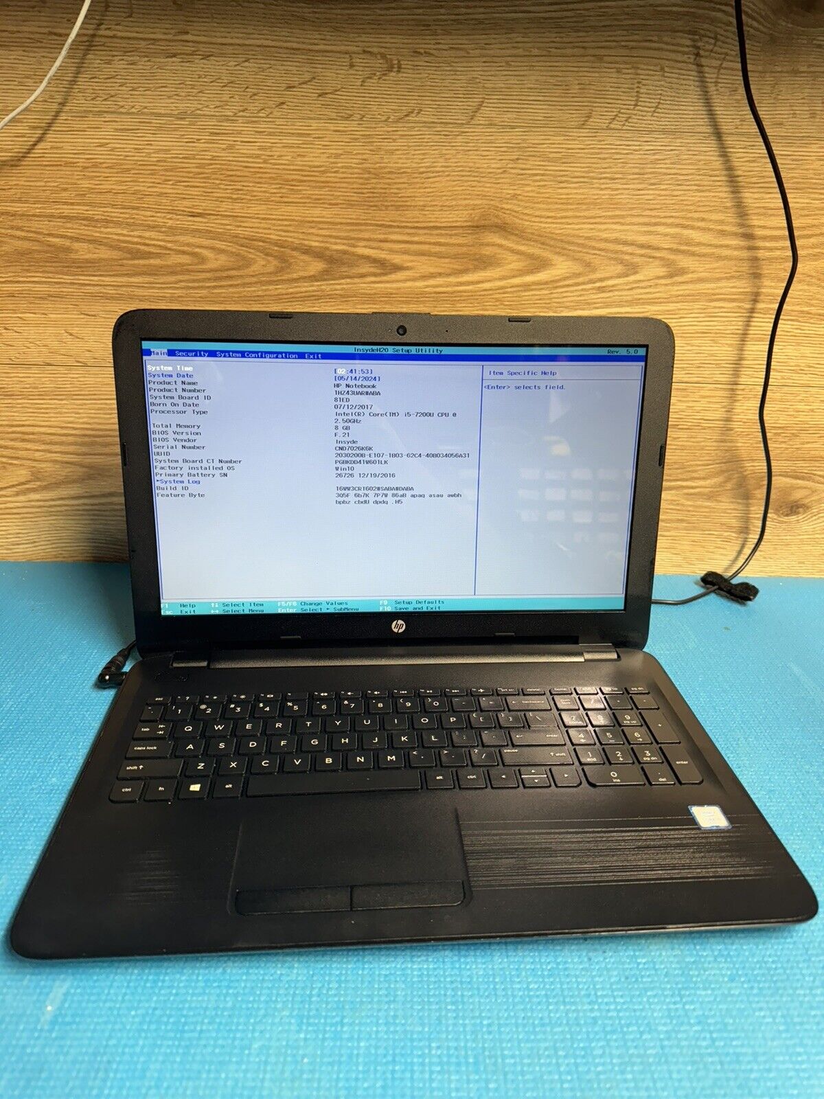 HP 250 G6 Laptop i5-7200U 2.5GHz 8GB No Ssd/AC/ Power Supplier