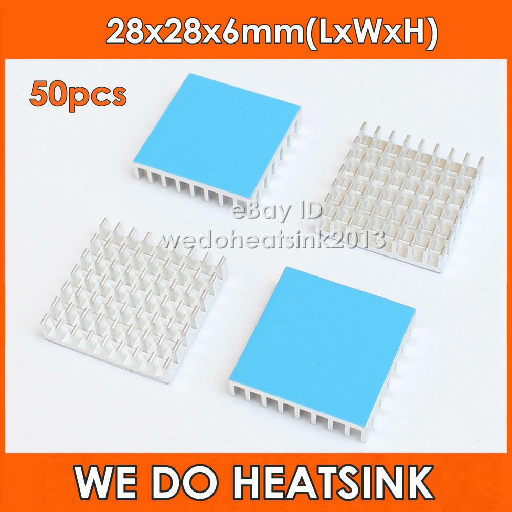 50pcs/lot Silver 28mmx28mmx6mm Aluminum Heatsinks With Thermal Double Side Pad