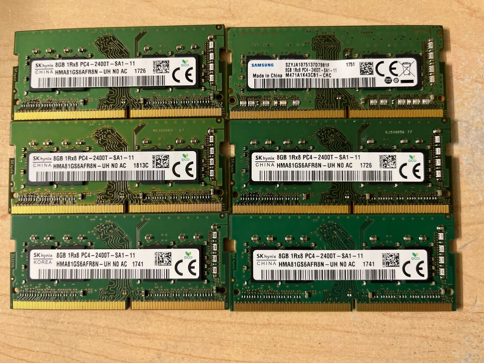 Mixed lot of Samsung Sk hynix 48GB ( 6x 8GB )  PC4-19200T-S DDR4-2400 Memory