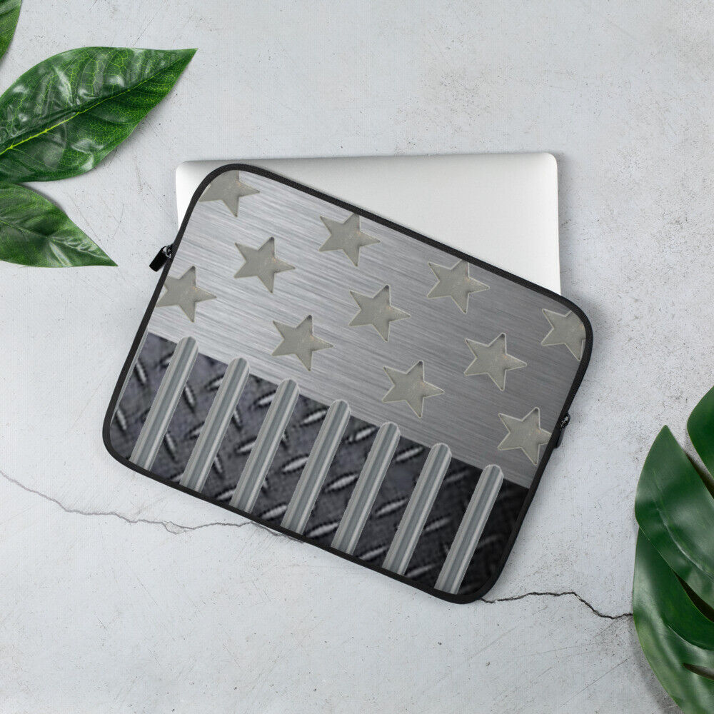 Diamond Plate Steel US American Flag Laptop Sleeve