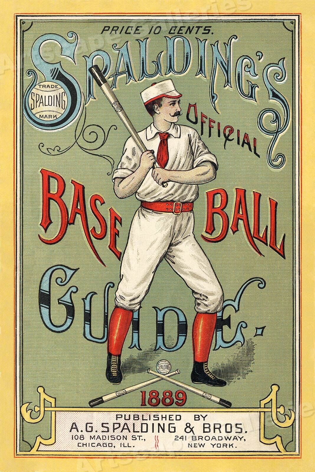 Spalding\'s 1889 Official Baseball Guide Cover Sports Poster - 16x24