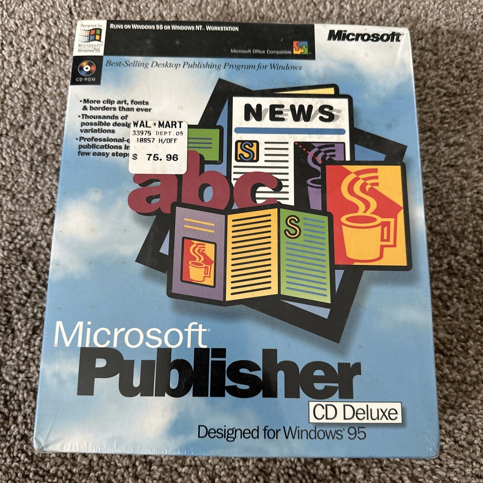 Microsoft Publisher CD Deluxe For Windows 95 Big Box NEW SEALED w/ Original Tag