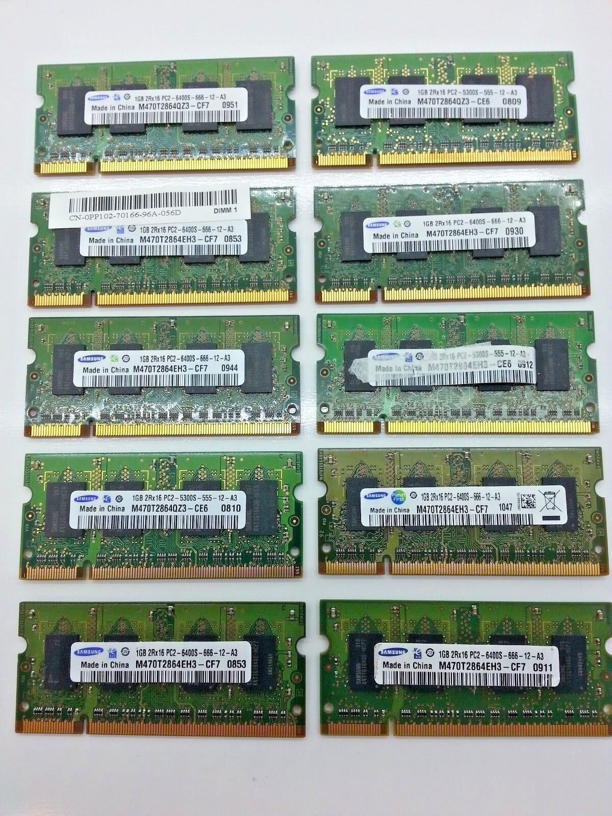 Lot of 10 Samsung 1GB 2Rx16 PC2-6400S-666 PC2-5300S-555 Mix Genuine Memory Ram 1