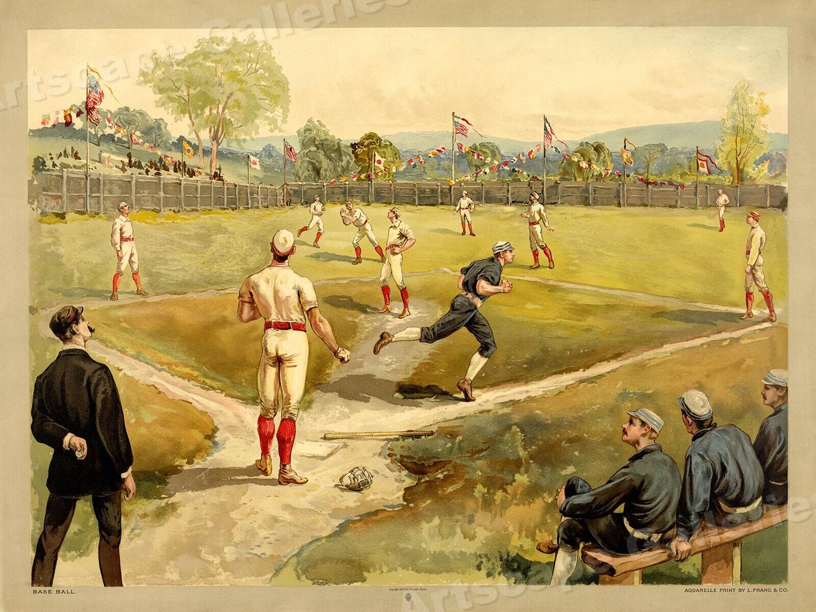 1887 Classic Baseball Game Art - Vintage Sports Poster - 18x24