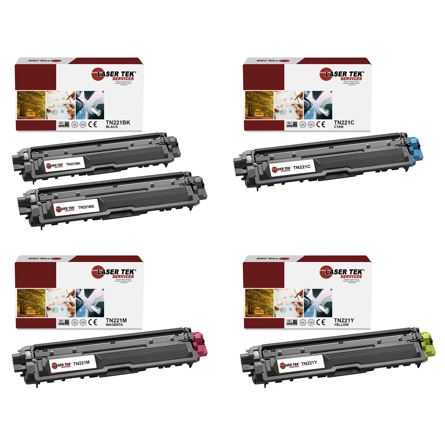 5Pk LTS TN-221 B C Y M Compatible for Brother HL3140CW 3142CW, MFC9130CW Toner
