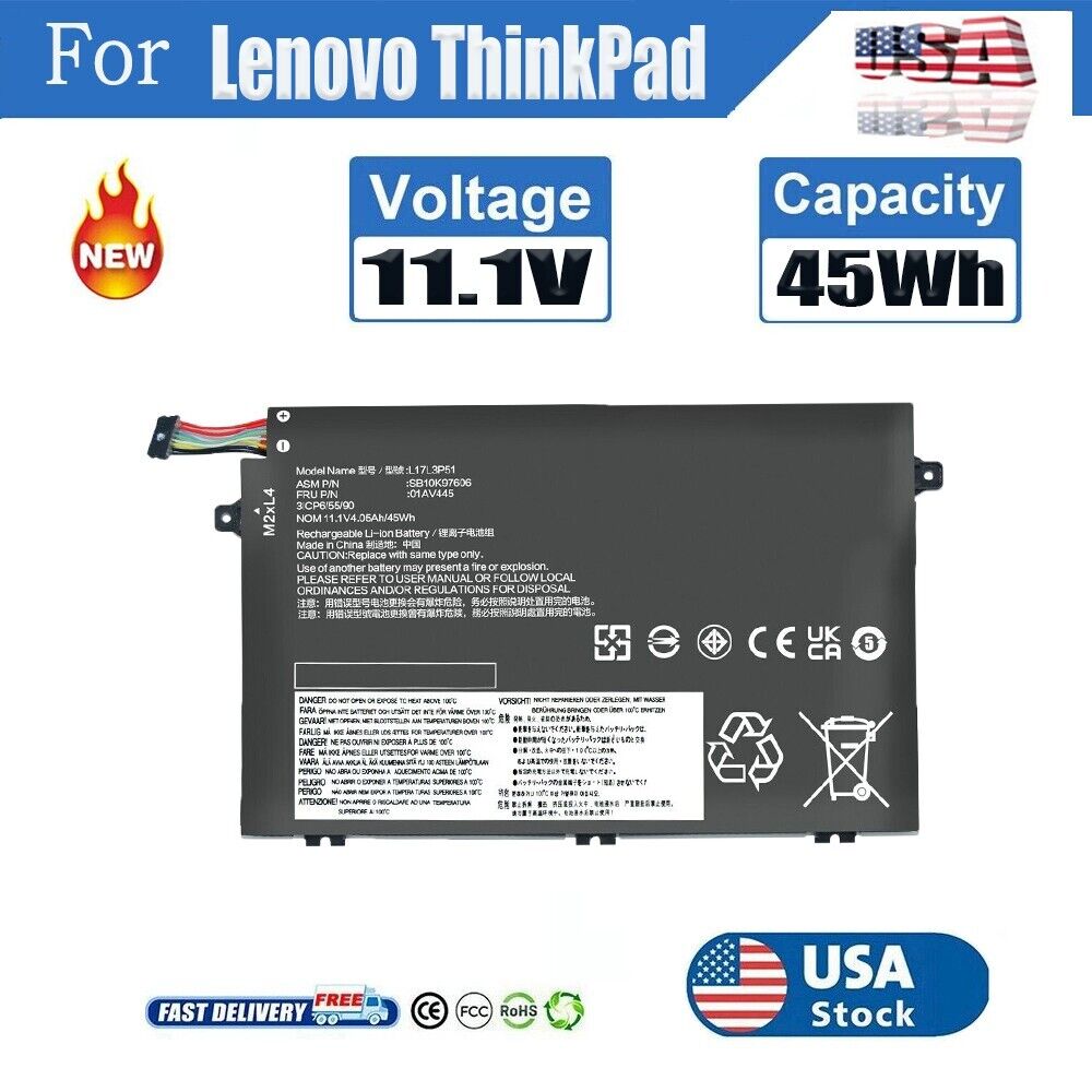 L17L3P51 Battery For Lenovo ThinkPad E480 E485 E495 E580 E585 E490 E590 E595 US