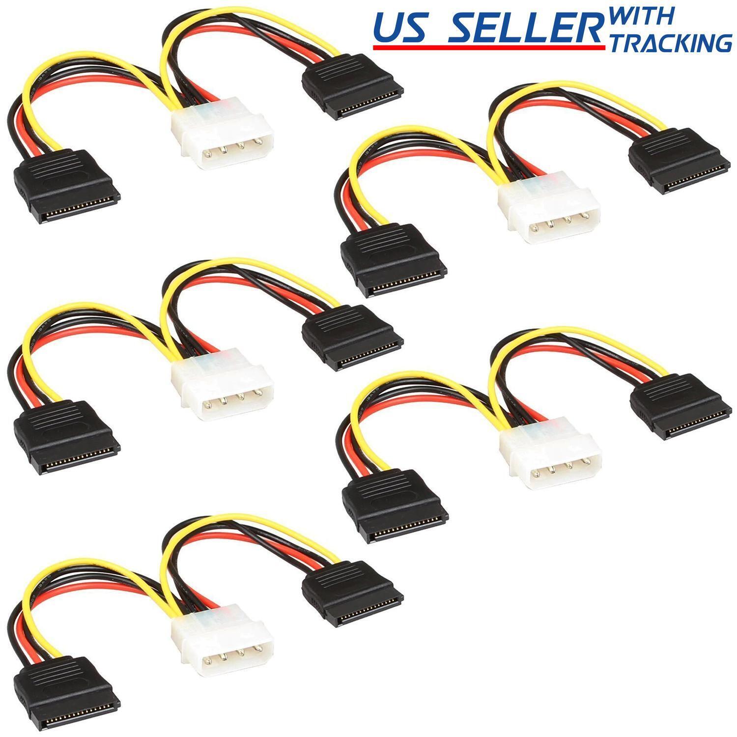 (5-pack) IDE/Molex/IP4/4-pin to 2x SATA Power 15-pin Converter Adapter Cable