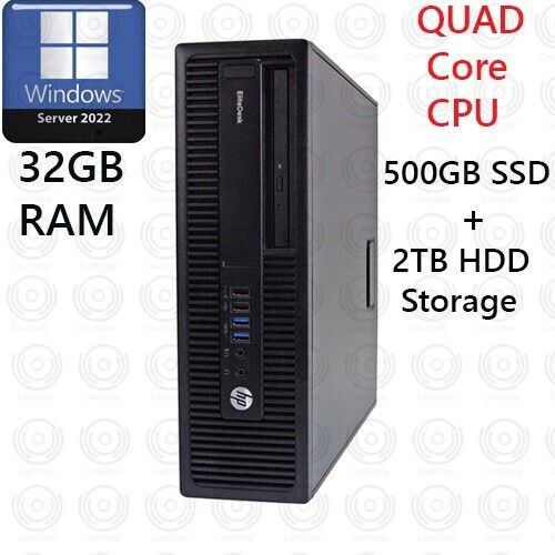HP Desktop Quad Core i7 500GB SSD + 2TB HDD 32GB RAM Window Server 2022