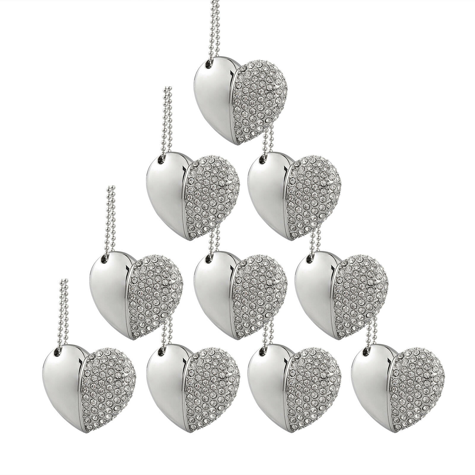 Kootion Diamond Crystal Heart Necklace Design 10 Pack USB 2.0 64GB Flash Drives