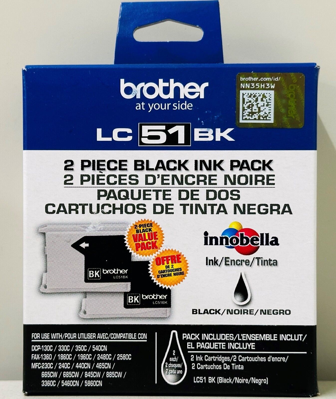 New Genuine Brother LC51 Black 2PK Ink Cartridges IntelliFax-1860C
