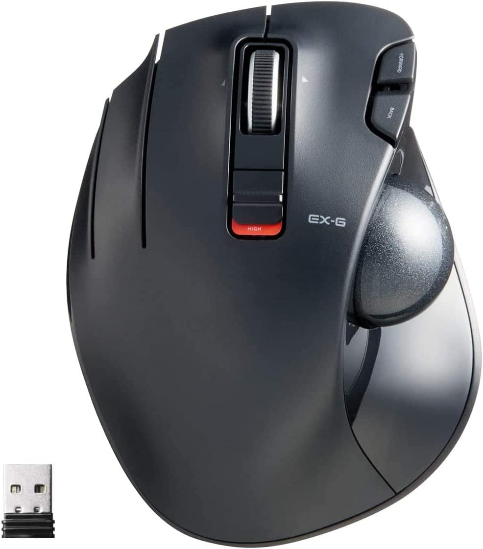 ELECOM EX-G Left-Handed Trackball Mouse, 2.4Ghz Wireless, Thumb Control, 6-Butto