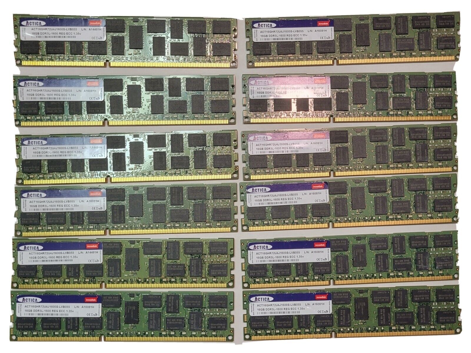 12x Actica ACT16GHR72U4J1600S 16GB DDR3L-1600 REG ECC SERVER Ram Memory Used