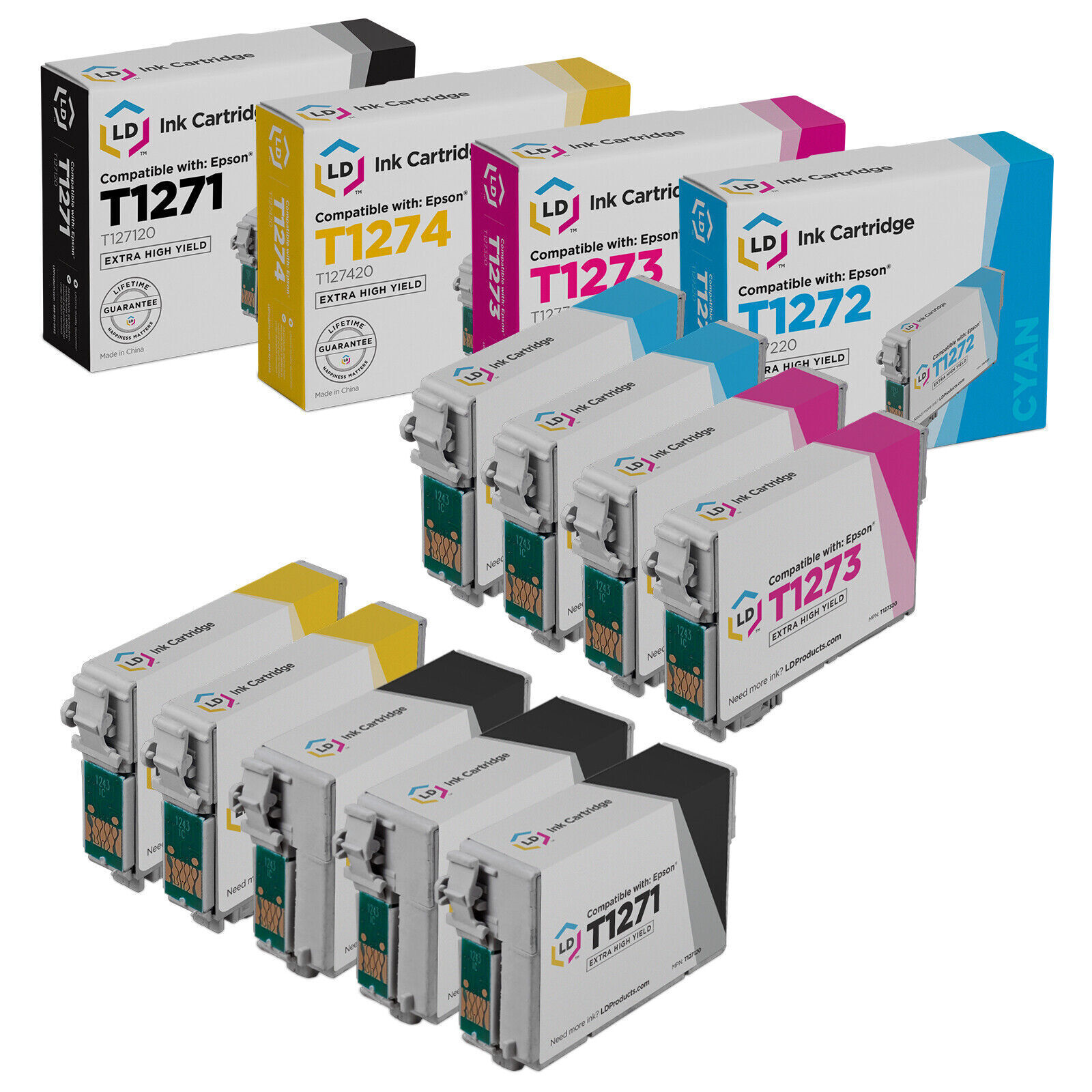 LD 9PK Replacement for Epson 127 Extra HY Ink 3 Black 2 Cyan 2 Magenta 2 Yellow