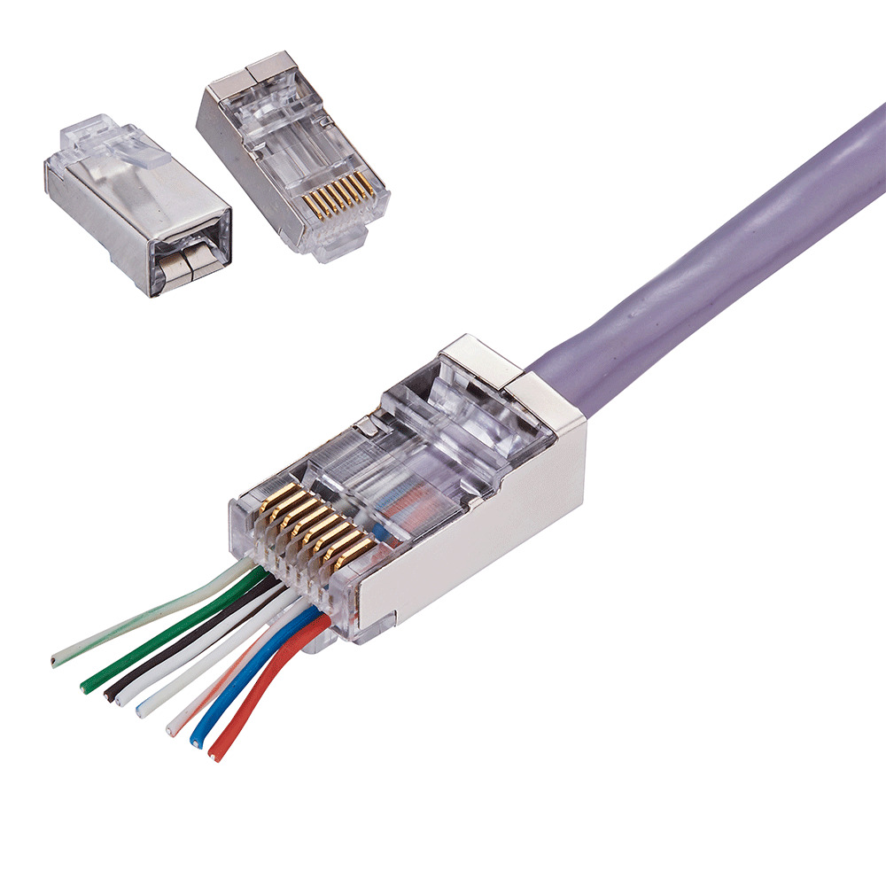 Shielded Cat5e RJ45 Connectors Gold Plate 8P8C End Pass Through EZ Ethernet Plug