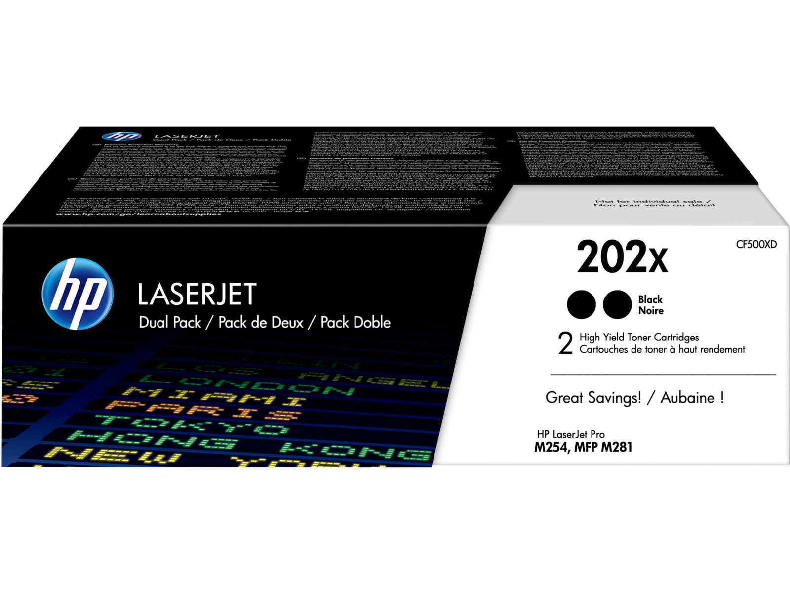 HP 202X 2-pack High Yield Black Original LaserJet Toner Cartridges, Per