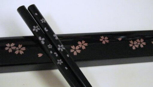 Black Japanese Travel Chopsticks with Case Sakura #0023