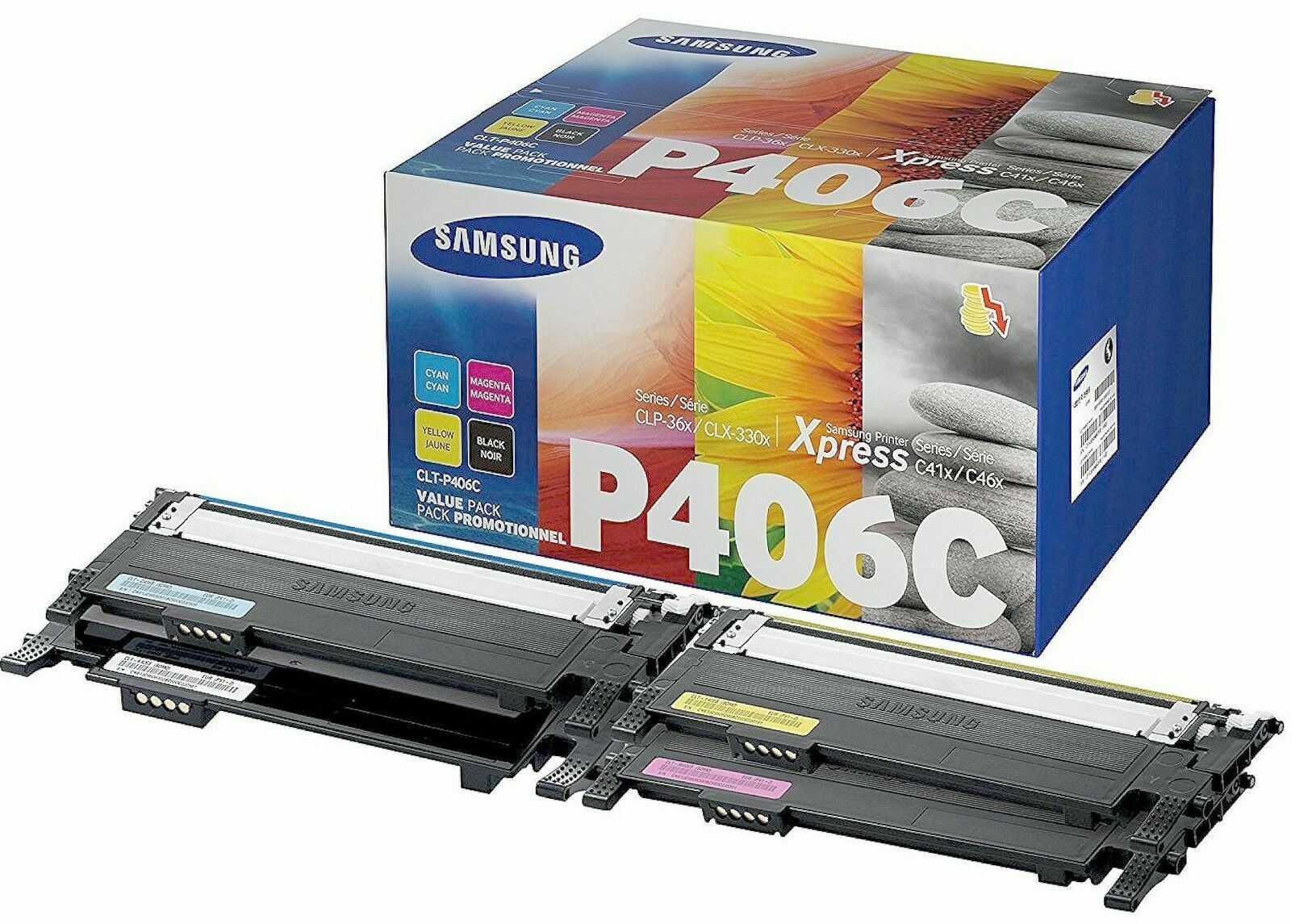 NEW Samsung CLT-P406C Toner Cartridge VALUE PACK Cyan Magenta Yellow Black Print