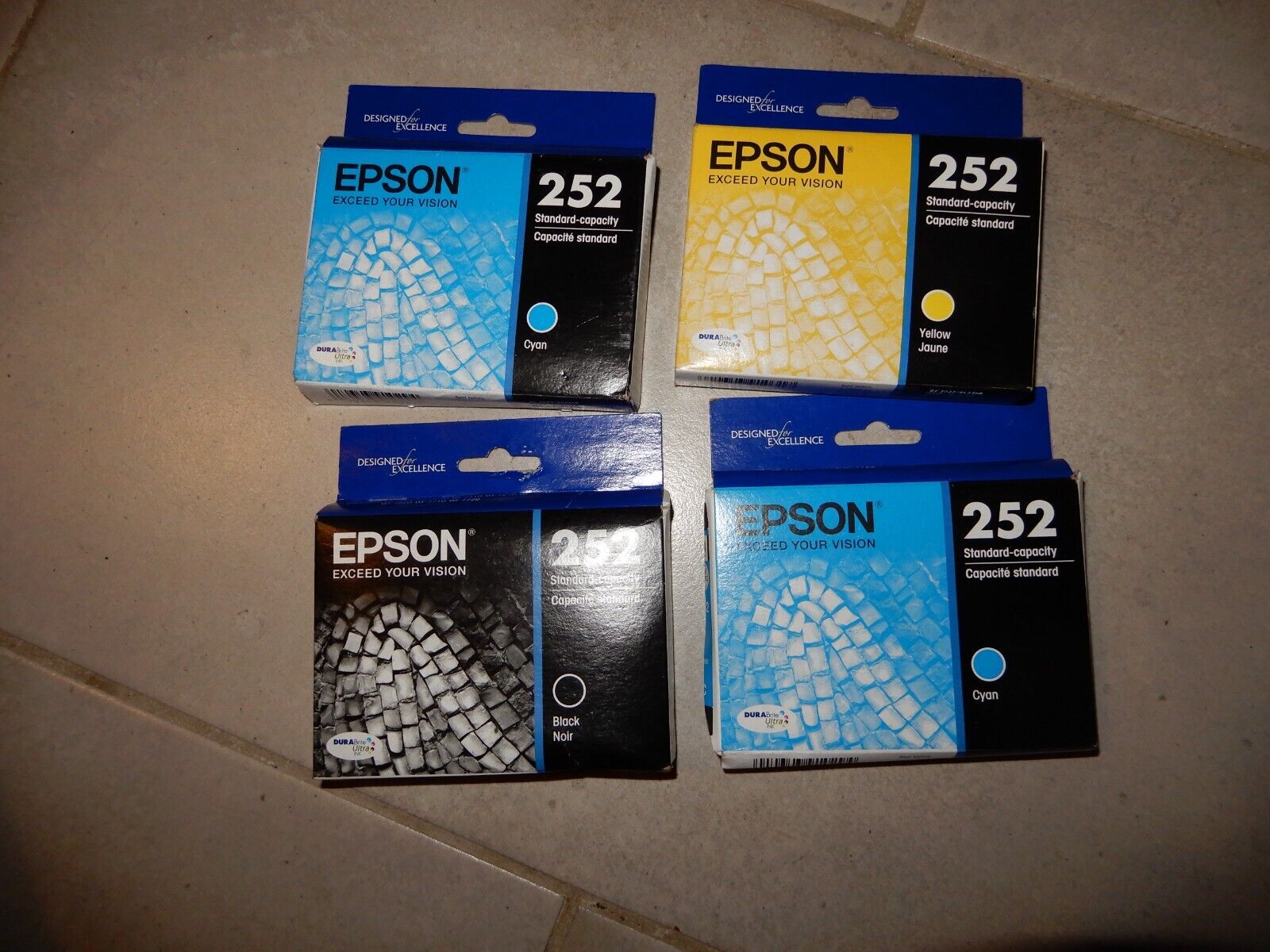 LOT of 4 Genuine NEW Epson 252 Black 2-Cyan Yellow  T252120 T252220 T252420