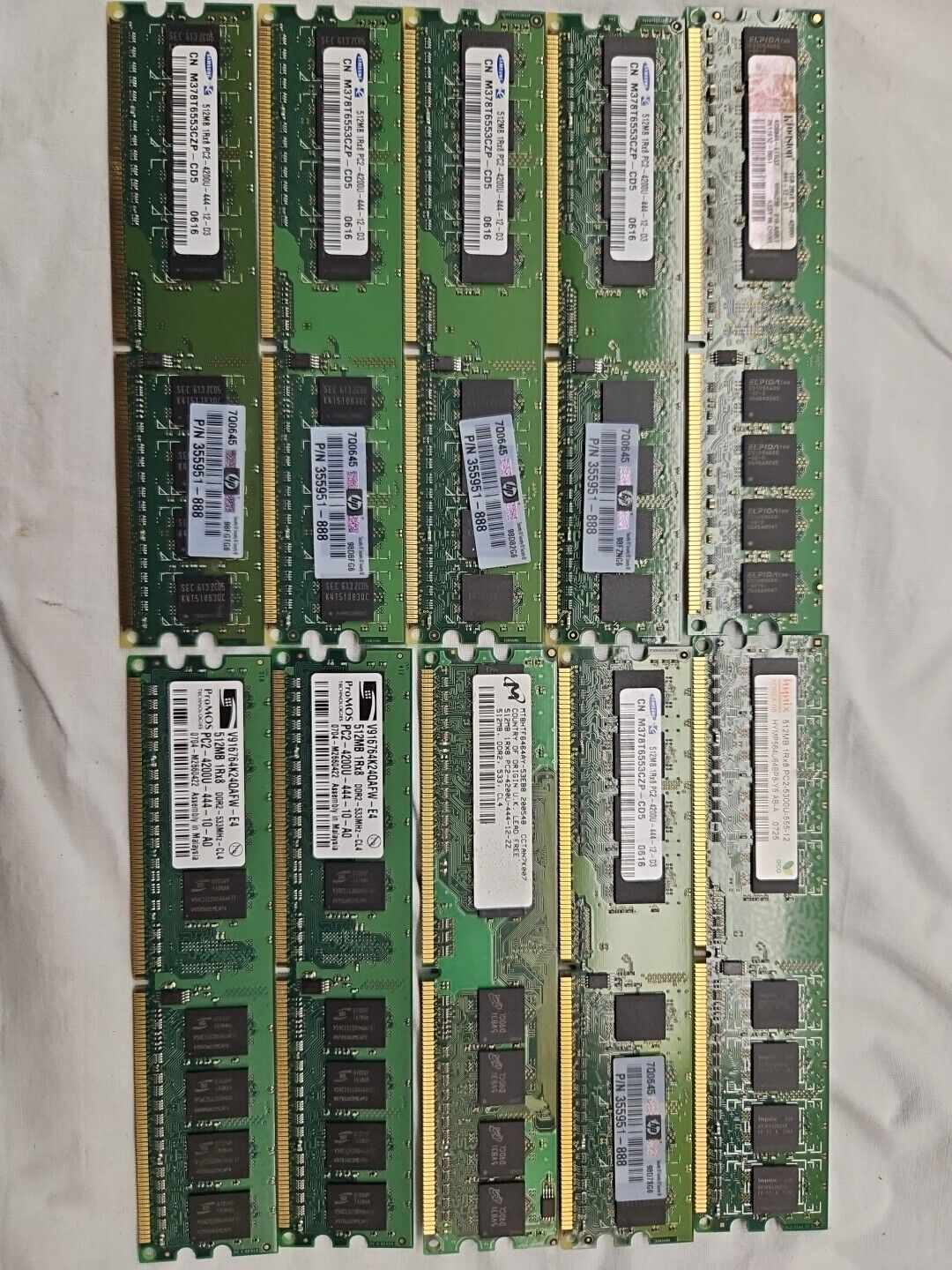 Lot Of 10 Mixed Brand Samsung PC2-4200U 512MB DIMM 533 MHz DDR2 Memory 