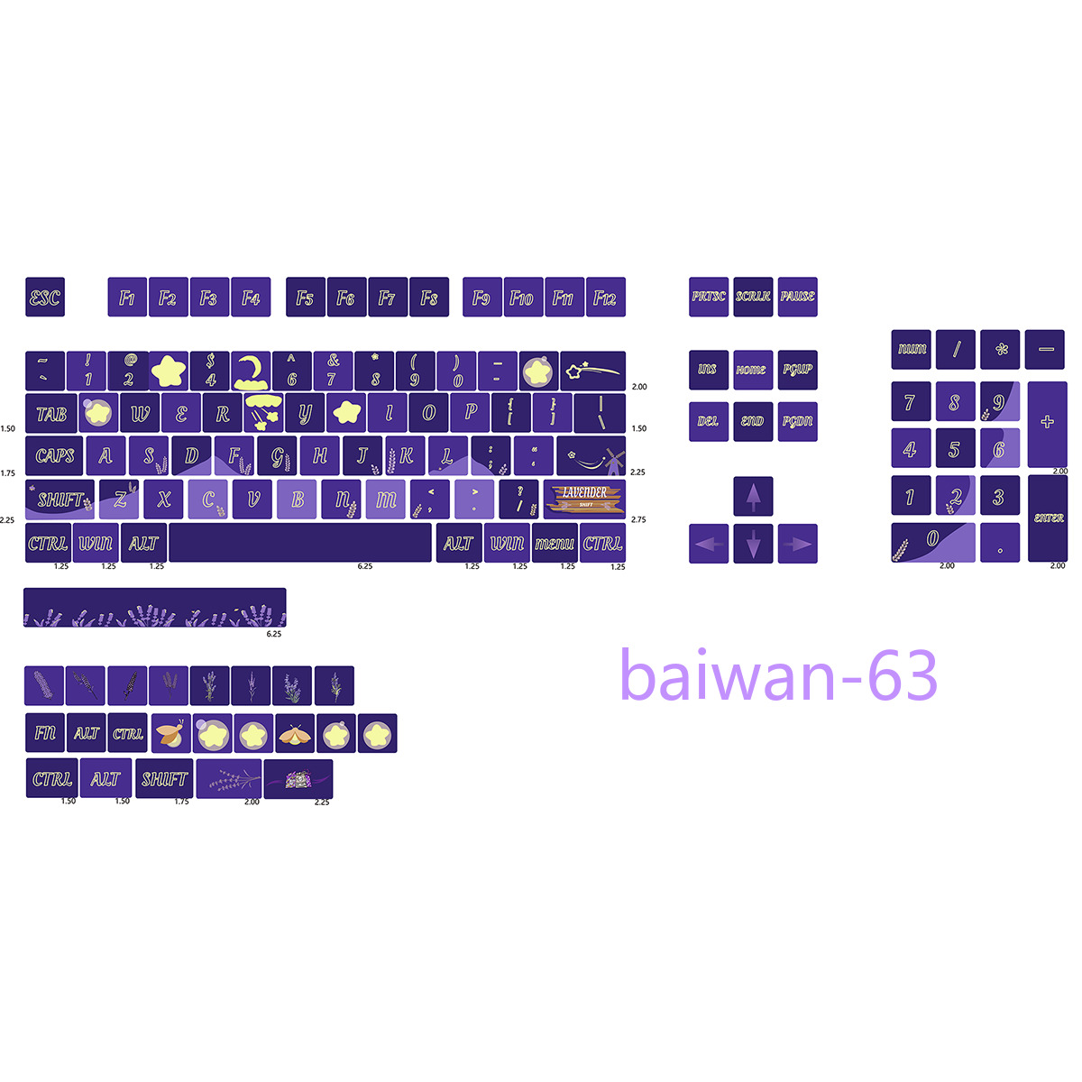 PBT Purple Starry Night Lavender Venus Keycap XDA Profile 126pcs/set for MX Gift