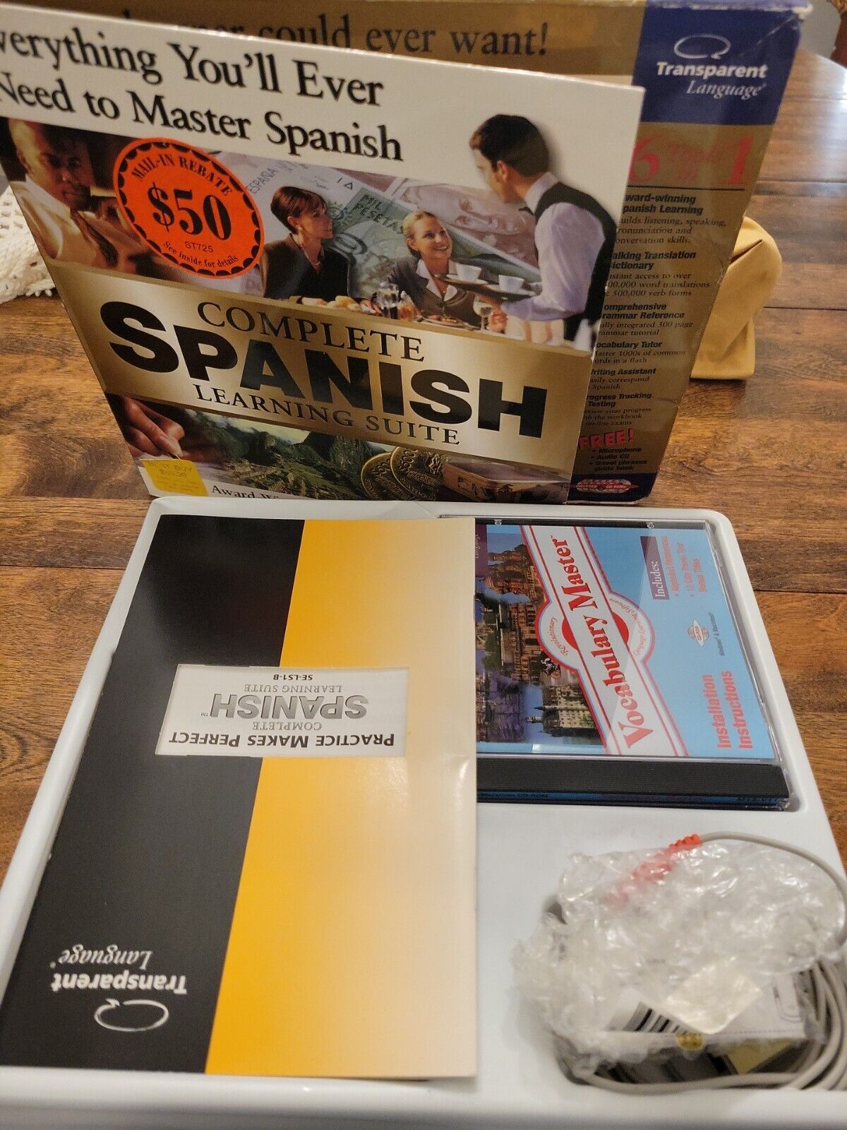 COMPLETE SPANISH LEARNING SUITE Windows 95 98 Vintage  Big Box CIB With MIC