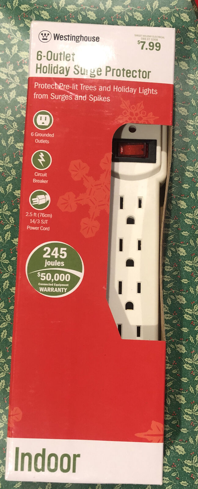 New Westinghouse 6 Grounded Outlet Holiday Surge Protector Indoor 2.5 ft Cord 