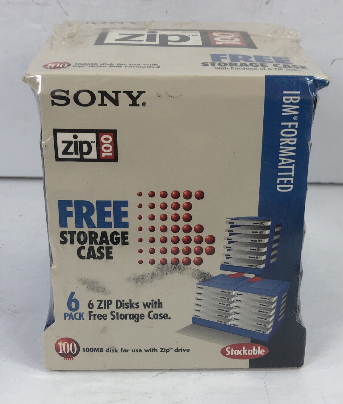 New SONY ZIP-100CF Zip Drive 100MB Disk 6 Pack LOT IBM Formatted SEALED NOS NIP