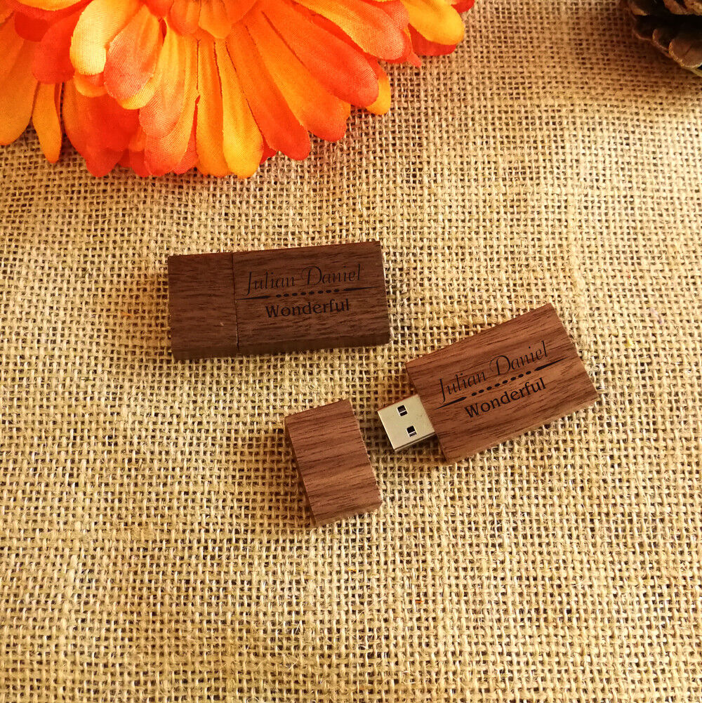 Custom Walnut Wood USB Flash Drive Add Your Texts or Name on USB, Wedding USB