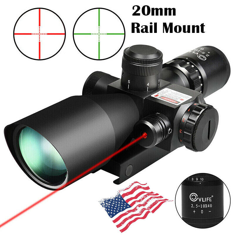 2.5-10x40 Tactical Scope Red&Green Mil-dot illuminated w/ Red Laser Mount