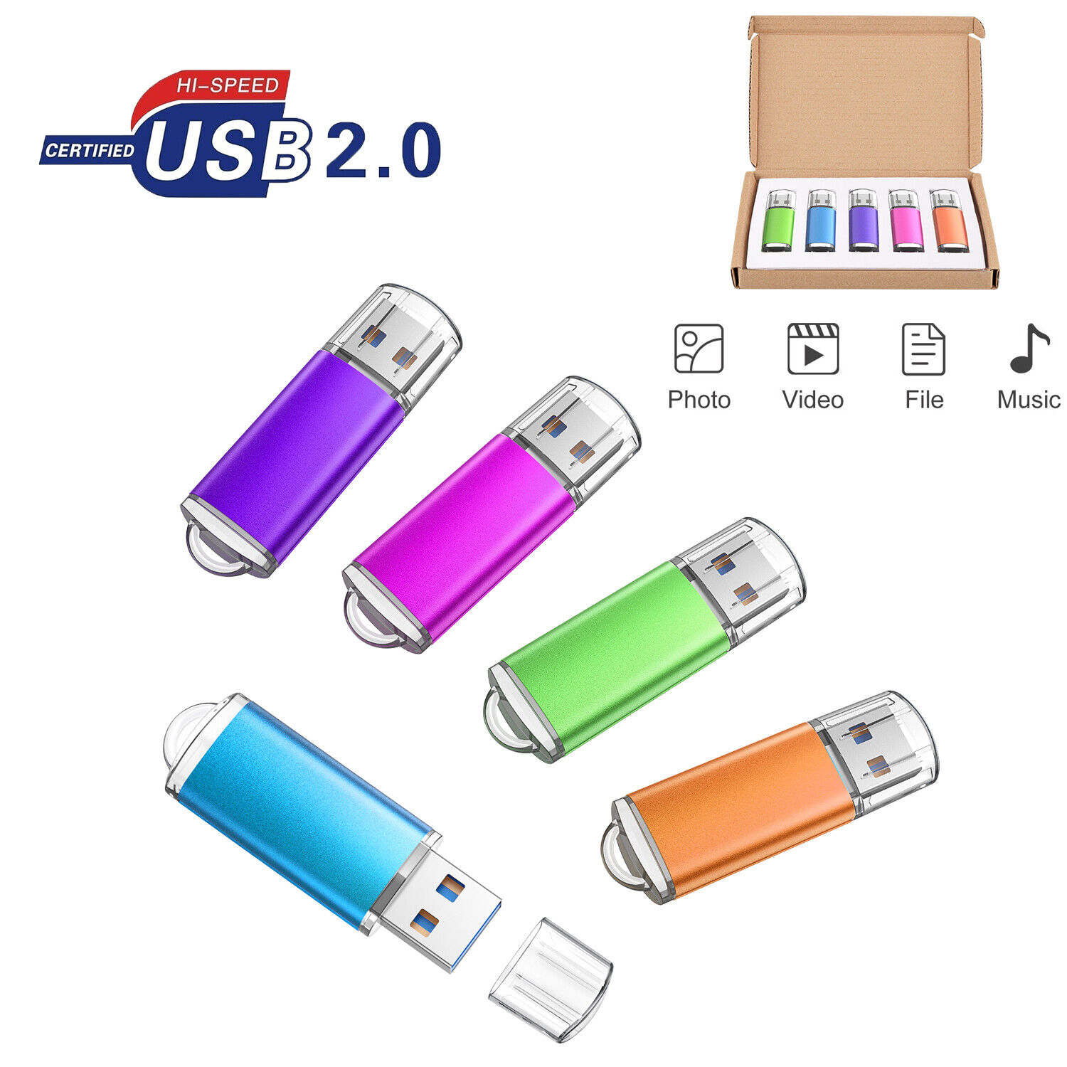 USB 2.0 2GB 4GB 8GB 16GB 32GB 64GB 128GB Flash Drive 10/20/100pcs Wholesale Pack
