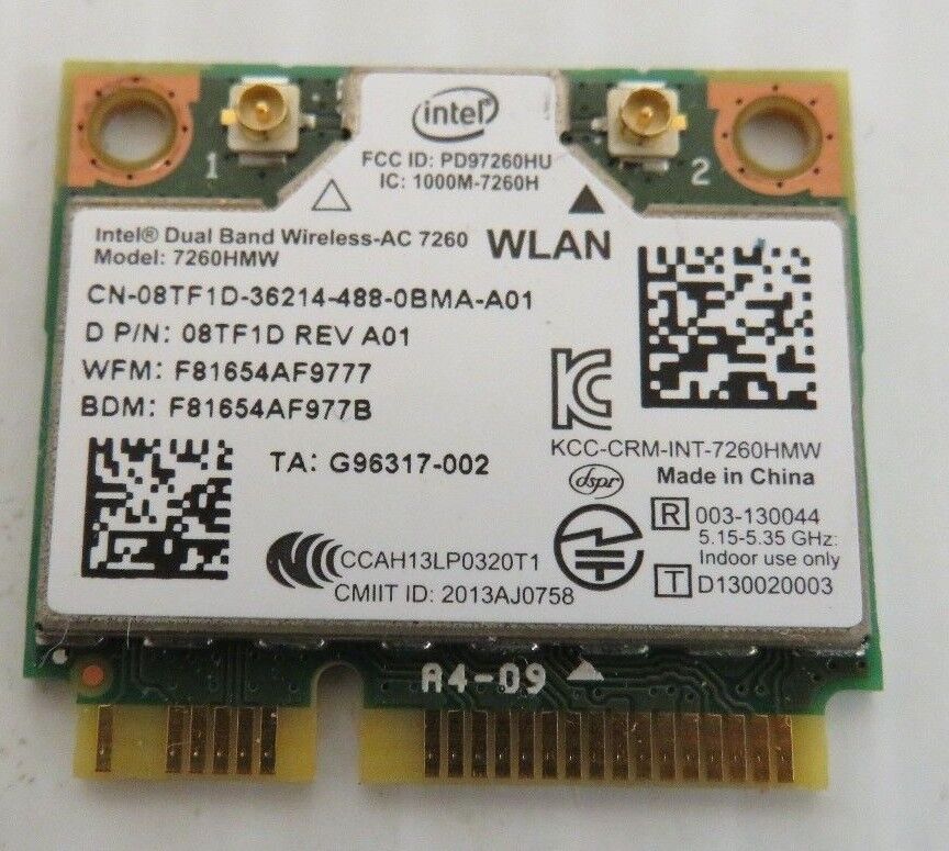 Dell Intel Dual Band Wireless-AC 7260 7260HMW Bluetooth 4.0 PCIe Half Card 8TF1D