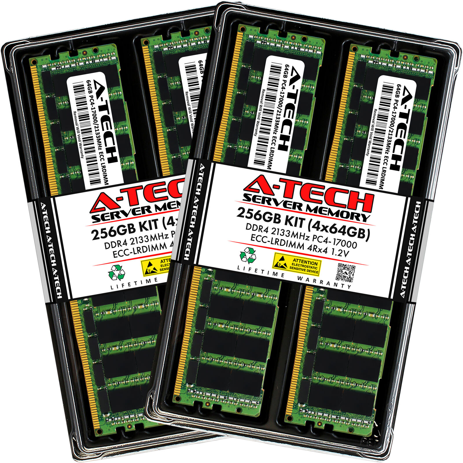 A-Tech 256GB 4x 64GB 4Rx4 PC4-17000 ECC Load Reduced LRDIMM Server Memory RAM