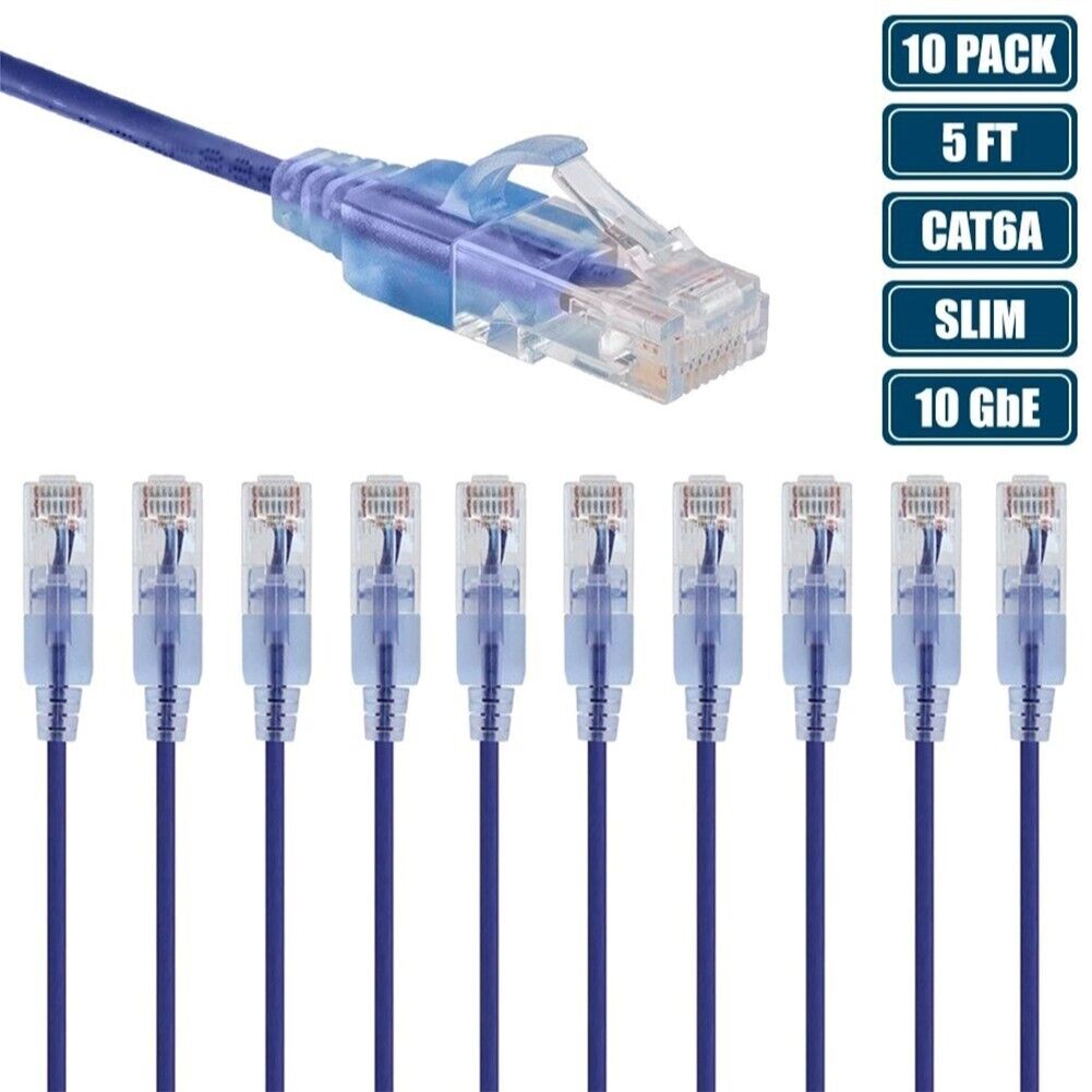 10x 5FT Cat6A RJ45 Network LAN Ethernet UTP Patch Cable 10Gb Copper 30AWG Purple